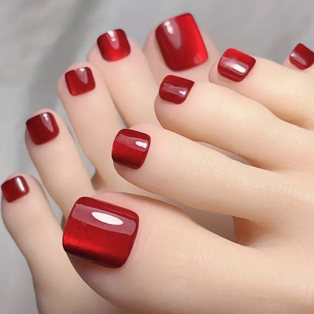 Red Themed Fake Press On Toe Nails NWT - Picture 3 of 11